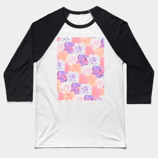 Peach, Pink and Purple, Floral Roses Pattern Baseball T-Shirt